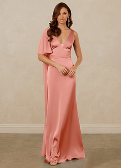 Christian Siriano Bridal for Azazie 1011 Bridesmaid Dresses Coral Mermaid Bow Stretch Satin Dress image3