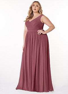 Azazie Keyla Bridesmaid Dresses Desert Rose A-Line V-Neck Pleated Chiffon Dress image8
