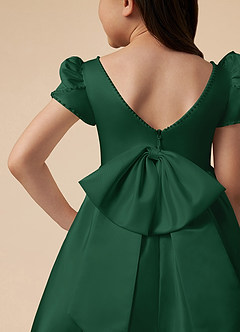 Azazie Juno Blumenmädchenkleider A-Linie Herzausschnitt Matte Satin Kleid Dunkelgrün image5