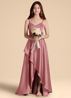 Azazie Prisha Junior Jurk van Stretch Satijn met A-Lijn Geplooid Stoffige Roos image6