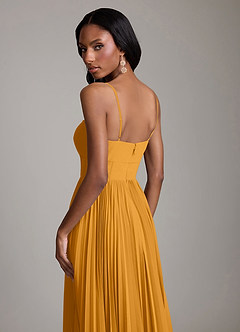 Azazie Akiko Abiti da Damigella Abito A-Line in Chiffon Scollo a Cuore Caramello image6