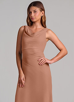 Azazie Nerine 신부 들러리 드레스 A라인 주름진 쉬폰 바닥 길이 드레스 image6