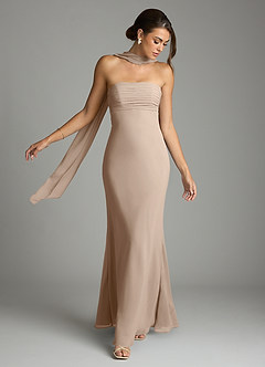 Azazie Saylor Vestidos de damas de honor Vestido de Gris Pardo de Gasa de Corte Sirena con Sin tirantes image7