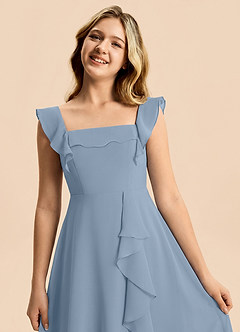Azazie Nori Junior Dusty Blue A-Line Ruched Chiffon Dress image7