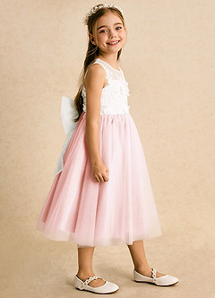 Azazie Lina Flower Girl Dresses Ivory Blushing Pink Ball-Gown Lace Dress image6