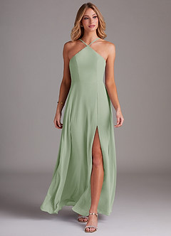 Azazie Bailey Bridesmaid Dresses Dusty Sage A-Line Halter Side Slit Chiffon Dress image4