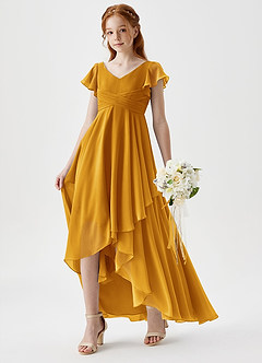 Azazie Caria Junior A-Linie Plissee Chiffon Kleid Butterscotch image1
