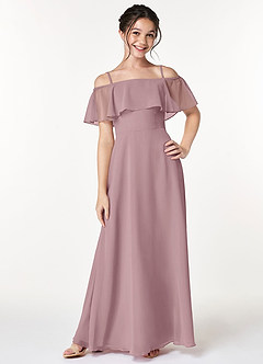 Azazie Maggie Junior Dusty Rose A-Line Off the Shoulder Chiffon Dress image3
