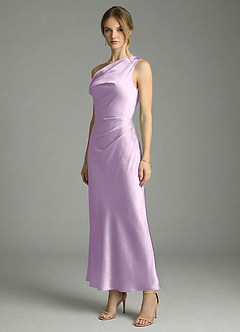 Azazie Emerson Bridesmaid Dresses Frosted Lilac Mermaid Off the Shoulder Stretch Satin Dress image4