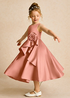 Azazie Hermia Blumenmädchenkleider A-Linie ärmellos Matte Satin Kleid Mai Tai image3