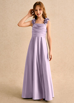 Azazie Rosita Girls Formal Flower Girl Dresses Frosted Lilac A-Line Pleated Matte Satin Dress image6
