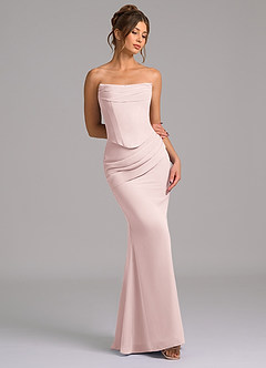 Azazie Sorrel Vestidos de damas de honor Vestido de Rosa Rubor de Gasa de Corte Sirena con Corsé image7