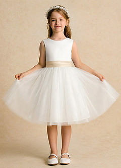 Azazie Sosie Flower Girl Dresses Ivory Champagne A-Line Pleated Tulle Dress image2