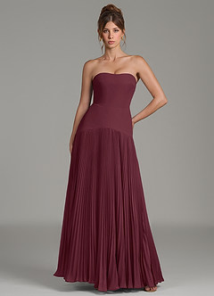 Azazie Yuliana Vestidos de damas de honor Vestido de Cabernet de Gasa de Línea A con Sin tirantes image1