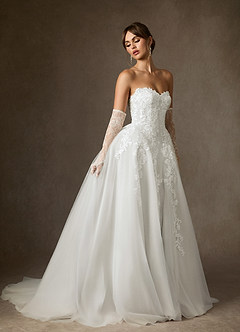 Azazie Sonnet Wedding Dresses Diamond White Ball-Gown Strapless Lace Dress image6