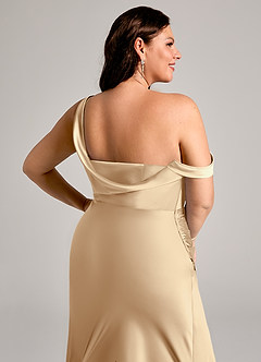 Azazie Madelyn Jurken voor bruidsmeisjes Converteerbaar Jurk van Stretch Satijn met Zeemeermin One-Shoulder Champagne image14