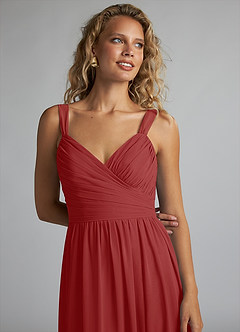 Azazie Aziza Bridesmaid Dresses Rust A-Line V-Neck Pleated Chiffon Dress image5