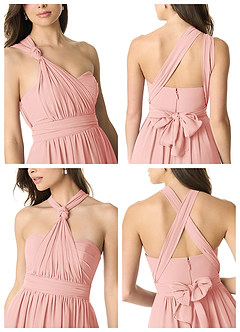 Azazie Olani Bridesmaid Dresses Rosette A-Line One Shoulder Chiffon Convertible Dress image7