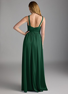Azazie Chanel Final Sale Dark Green A-Line Pleated Stretch Satin Dress image2