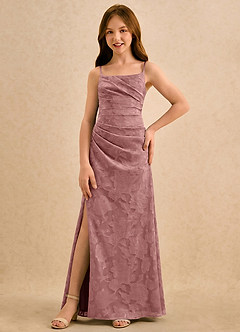 Azazie Cannoli Girls Formal Blumenmädchenkleider A-Linie Plissee Blumen-Burnout Kleid Altrosa image5