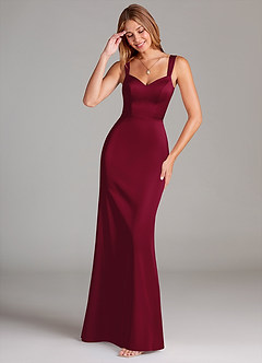 Azazie Denice Bridesmaid Dresses Burgundy A-Line Pleated Stretch Satin Dress image1