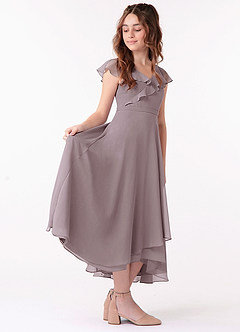 Azazie Posie Junior A-Linie Gestreift Chiffon Kleid Dämmerung image3