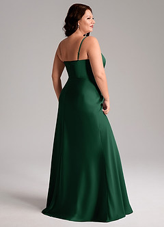 Azazie Lidia Bridesmaid Dresses Dark Green Mermaid Side Slit Stretch Satin Dress image6