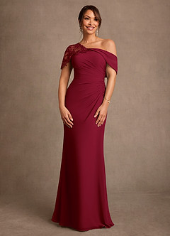 Azazie Sally Mère de la mariée Robes Robe Fourreau en Mousseline de soie Dentelle Bourgogne image1