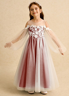 Azazie Zimi Flower Girl Dresses Terracotta Ball-Gown Sweetheart Neckline Tulle Dress image4
