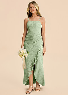 Azazie Buzzy Junior Dusty Sage Sheath Pleated Chiffon Dress image3