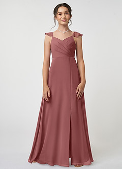 Azazie Amada Junior A-Linie Gestreift Chiffon Kleid Amethyst image1