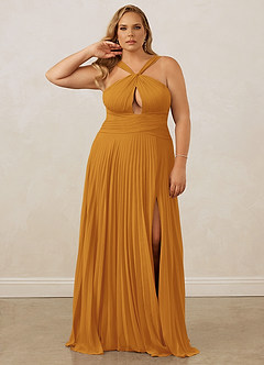 Christian Siriano Bridal for Azazie 1009 Bridesmaid Dresses Butterscotch A-Line Pleated Chiffon Dress image11