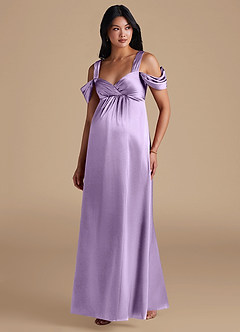 Azazie Rhea Maternity Bridesmaid Dresses A-Line Pleated Metallic Satin Floor-Length Dress image5