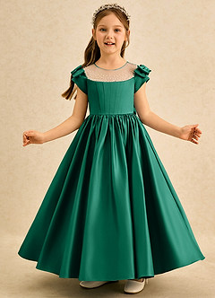 Azazie Toffee Blumenmädchenkleider Ballkleid Schleifen Matte Satin Kleid Smaragd image3