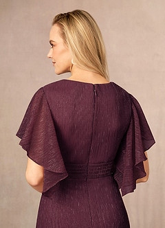 Azazie Mollina Mother of the Bride Dresses Berry A-Line Ruffle Flutter Sleeve Metallic Mesh Dress image5
