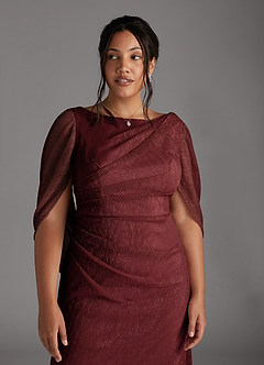 Azazie Paige Mother of the Bride Dresses Ruby Sheath Pleated Cape Metallic Mesh Dress image10