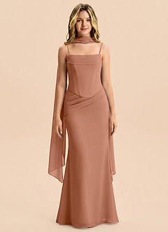 Azazie Sorrel Junior Meerjungfrau-Linie Plissee Chiffon Kleid Bronzer image1