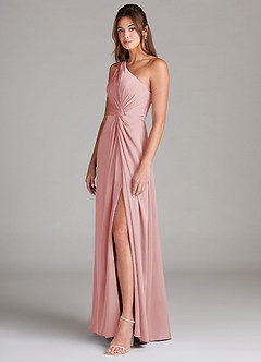 Azazie Brooke Bridesmaid Dresses Powder Pink A-Line One Shoulder Stretch Satin Dress image6