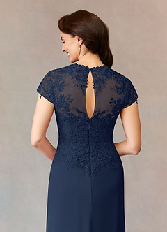 Azazie Junie Mère de la mariée Robes Robe Trapèze en Mousseline de soie Dentelle Bleu Marine Foncé image6