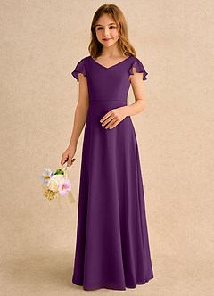 Azazie Nari Girls Formal Blumenmädchenkleider A-Linie mit ärmel Chiffon Kleid Traube image4