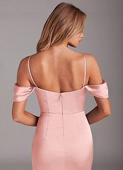 Azazie Saige Prøv-derhjemme-kjoler Skede Off the shoulder Stræk satin Gulv-længde Kjole image8