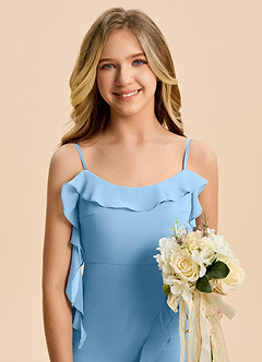 Azazie Phoebe Junior Steel Blue Sheath Ruched Chiffon Dress image7
