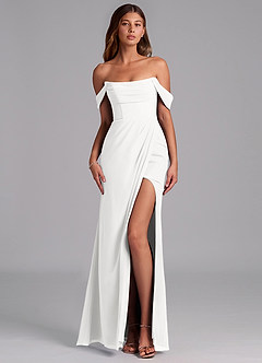 Azazie Johana Jurken voor bruidsmeisjes Converteerbaar Jurk van Chiffon met Zeemeermin Off the Shoulder Wit image1