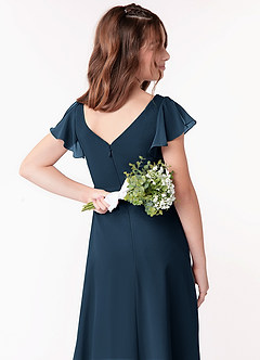 Azazie Omari Junior Dark Navy A-Line Ruched Chiffon Dress image3