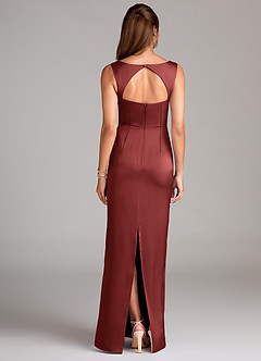 Azazie Flori Bridesmaid Dresses Terracotta Sheath Side Slit Stretch Satin Dress image2