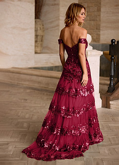 Jenna Red Ruffled Glitter Mermaid Prom Dress image5