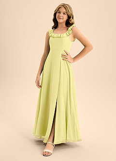 Azazie Callie Junior Abito A-Line in Chiffon Increspato Sorbetto Al Limone image3