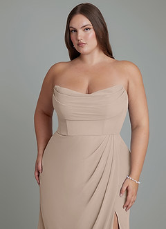 Azazie Johana Brautjungfernkleider Wandelbar Meerjungfrau-Linie Schulterfrei Chiffon Kleid Taupe image15