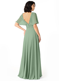 Azazie Pamela Brautjungfernkleider A-Linie V-Hals Gefaltet Chiffon Kleid Matcha image2