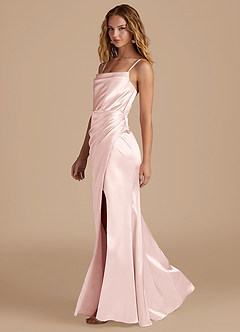 Azazie Marzia Bridesmaid Dresses Blushing Pink Mermaid Pleated Metallic Satin Dress image2